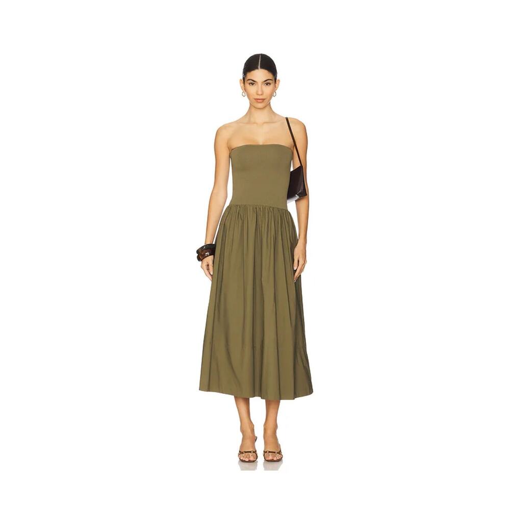 NWT Pistola Mavo Strapless Midi Dress Olive Size Small